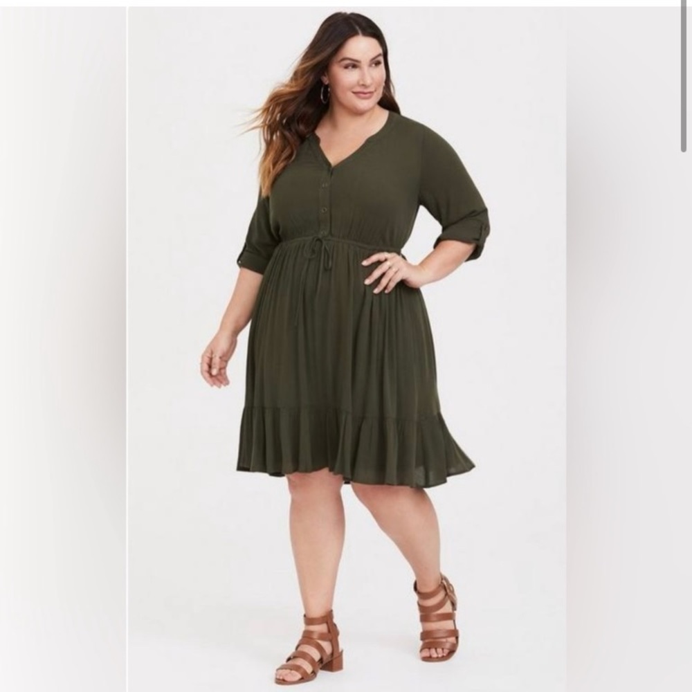 Olive green gauze skater dress
